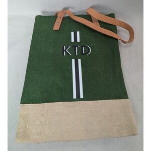 Apolis Market Bag Unisex Green Cream Good Monogram KTD Jute Leather Tote